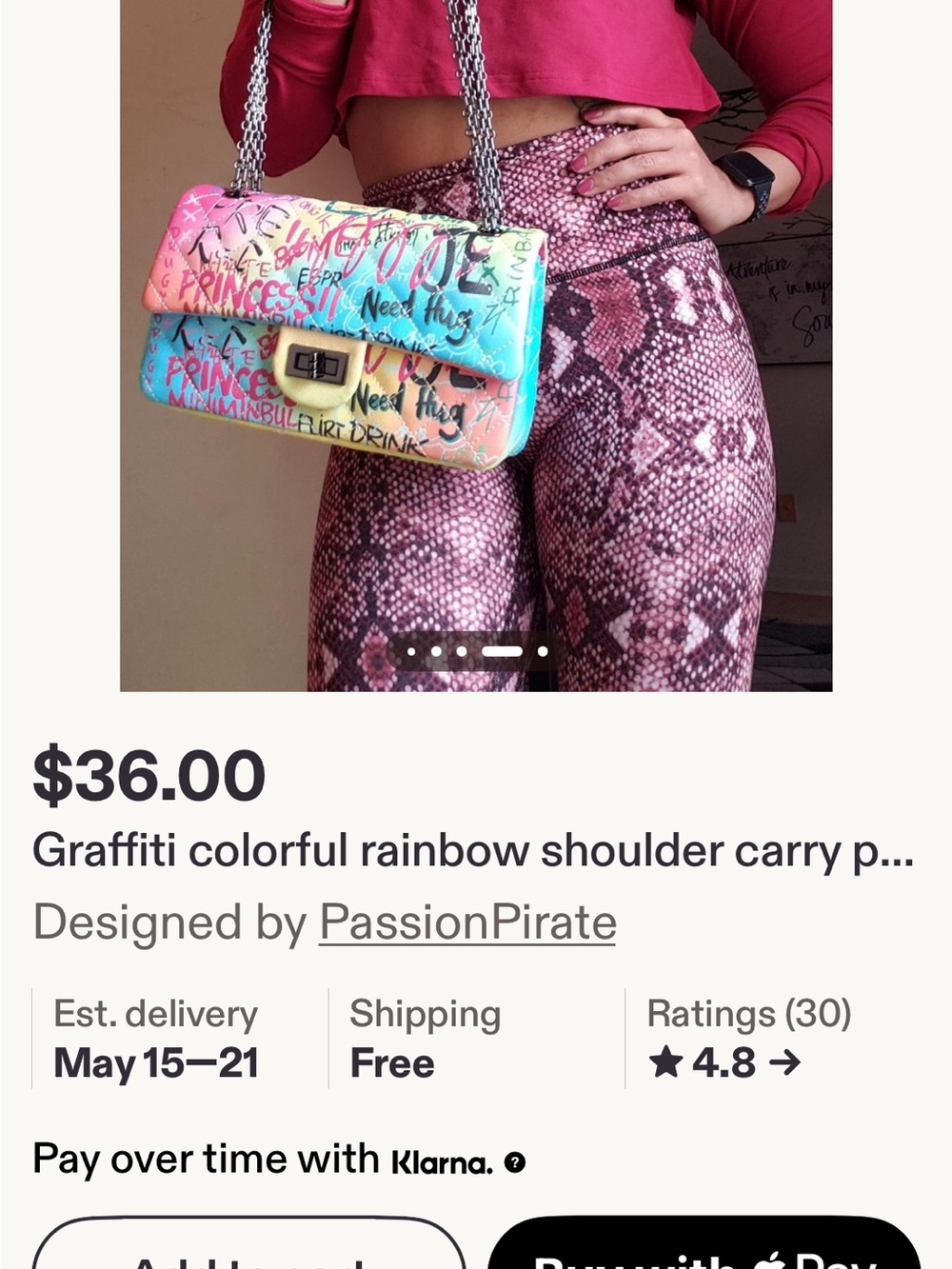 PASSION PIRATE ladies, graffiti printed purse preowned shows a few signs of wear - Picture 4 of 12